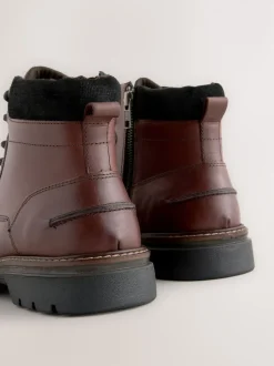 Brown Tall Leather Zip-Up Boots