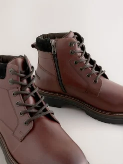 Brown Tall Leather Zip-Up Boots