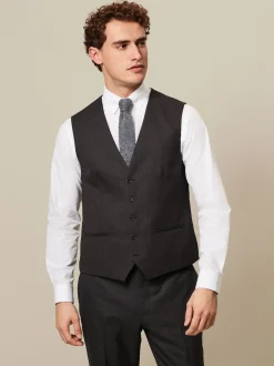 Brown Textured Wool Suit: Waistcoat