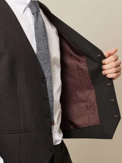 Brown Textured Wool Suit: Waistcoat