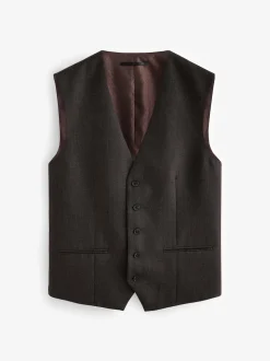 Brown Textured Wool Suit: Waistcoat