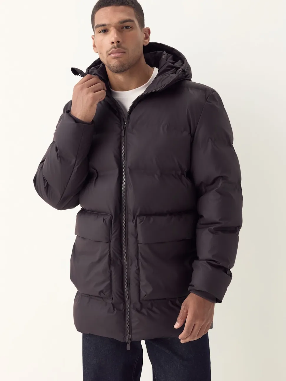 Brown ThermoGen Shower Resistant Rubbersied Puffer Coat