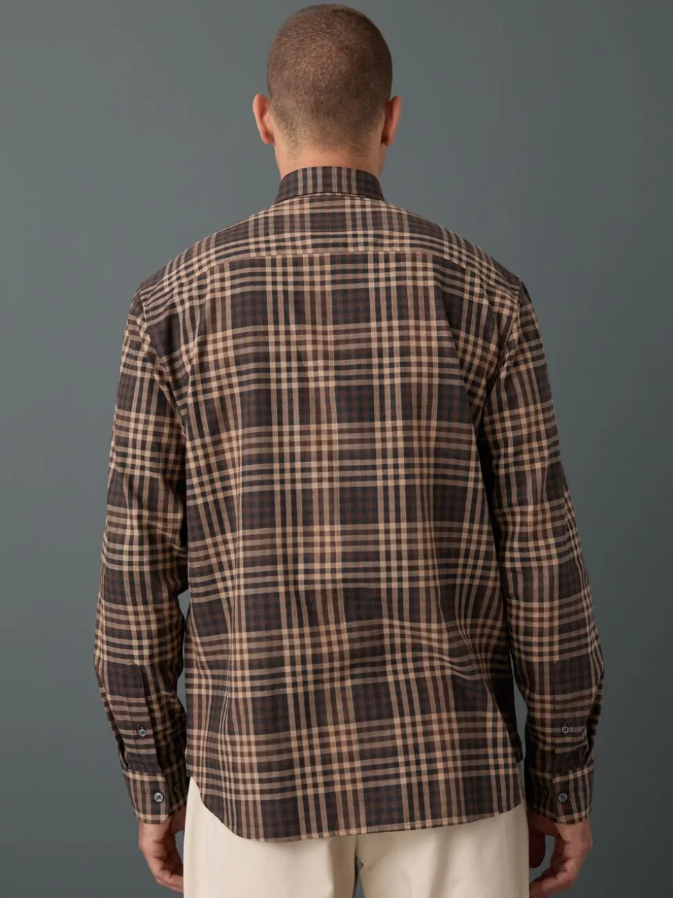 Brown Tonal Regular Fit Check Soft Touch 100% Cotton Smart Long Sleeve Shirt