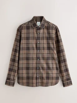 Brown Tonal Regular Fit Check Soft Touch 100% Cotton Smart Long Sleeve Shirt