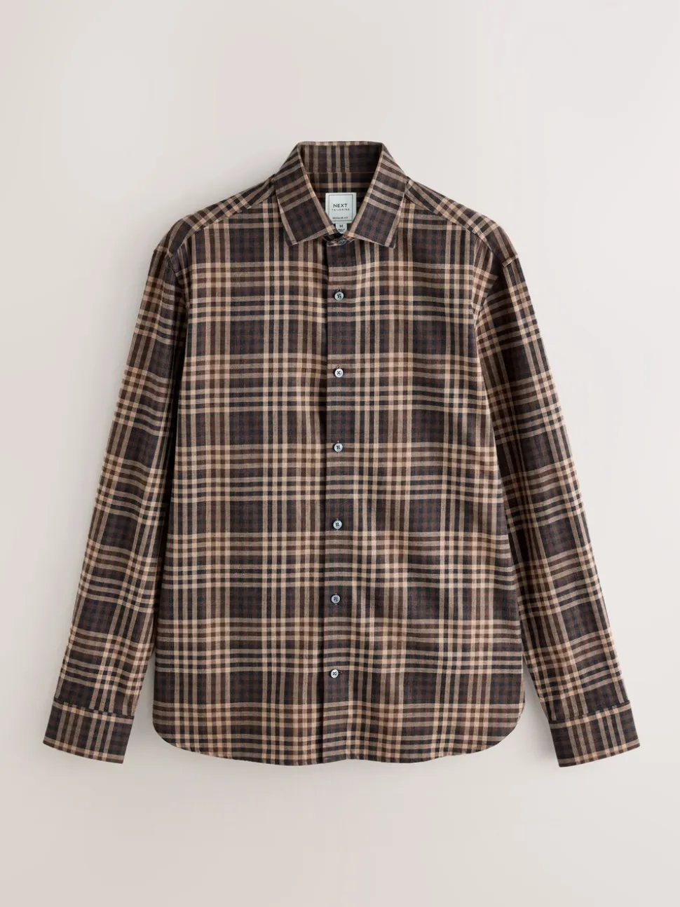 Brown Tonal Regular Fit Check Soft Touch 100% Cotton Smart Long Sleeve Shirt