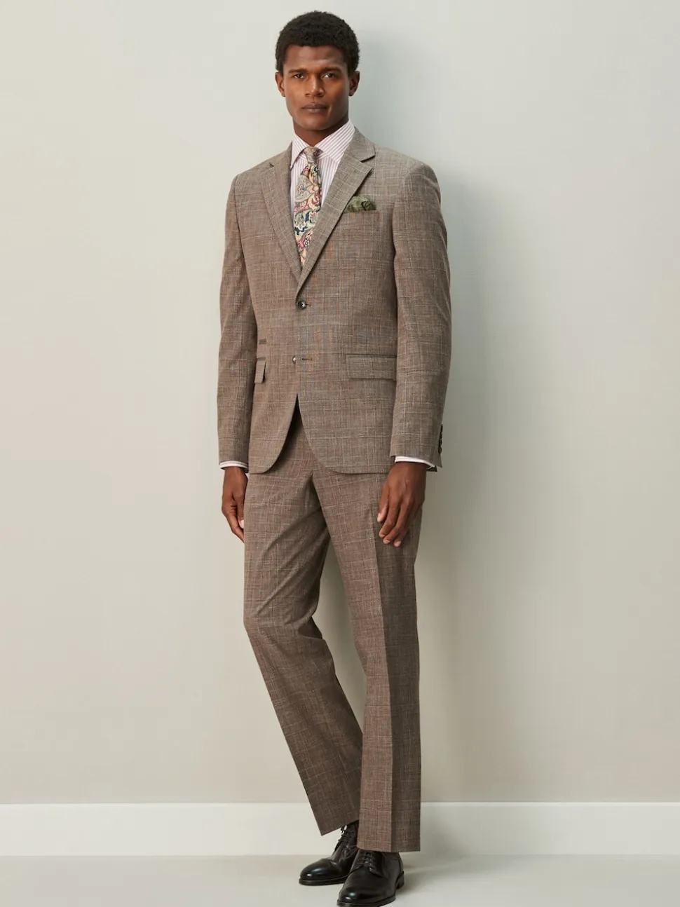 Brown Trimmed Check Suit Waistcoat