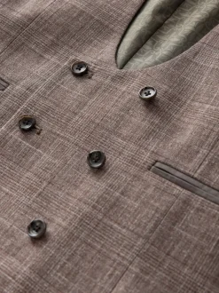Brown Trimmed Check Suit Waistcoat