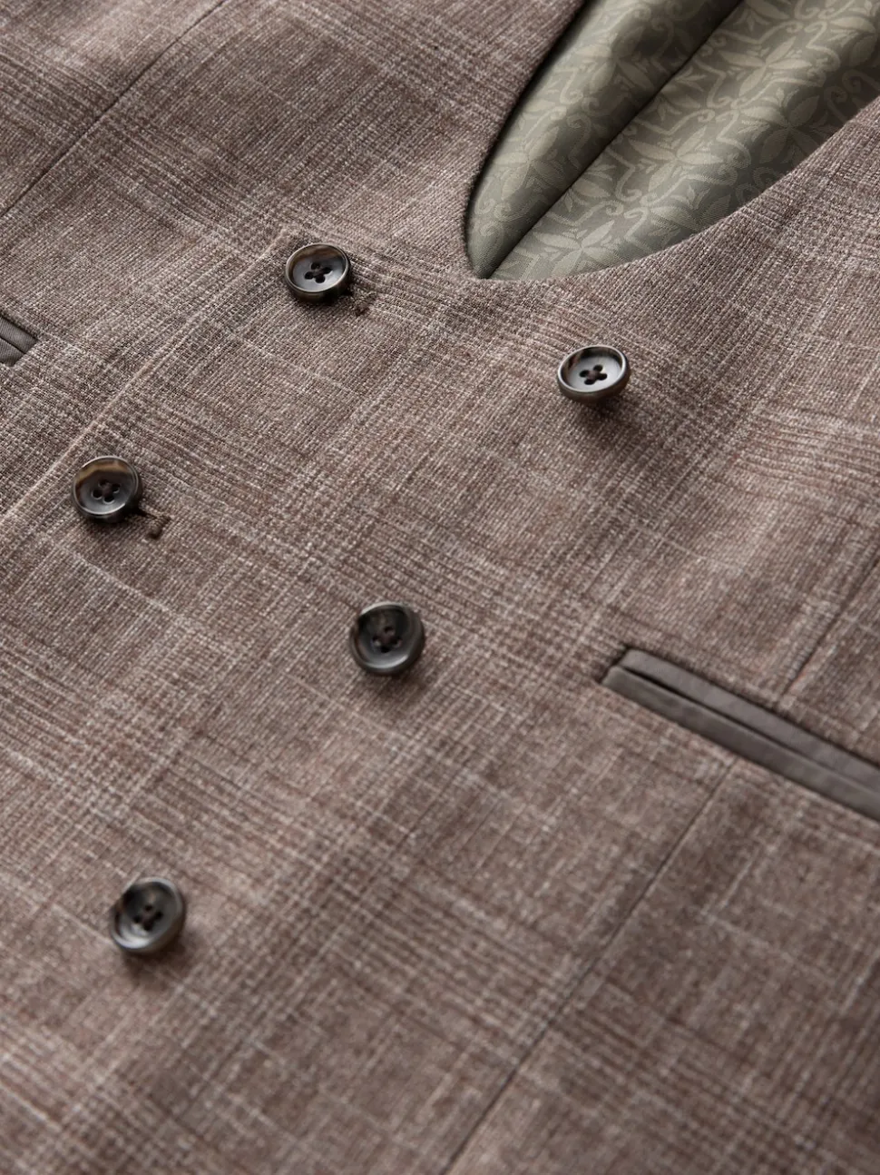 Brown Trimmed Check Suit Waistcoat