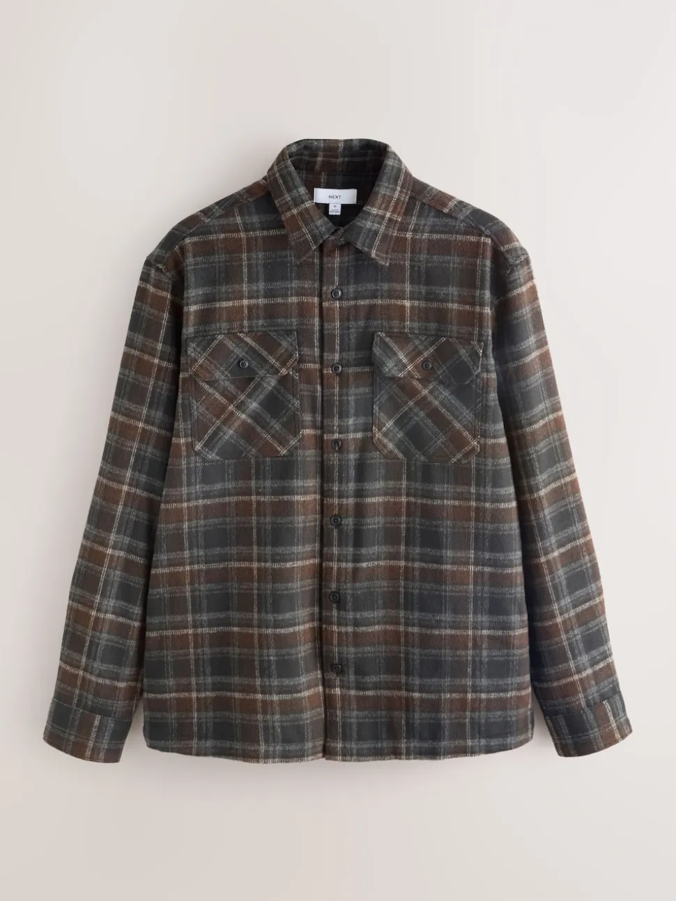 Brown Twin Pocket Long Sleeve Check Overshirt