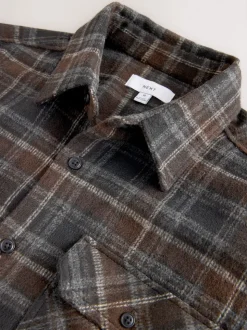 Brown Twin Pocket Long Sleeve Check Overshirt