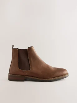 Brown Waxy Leather Chelsea Boots