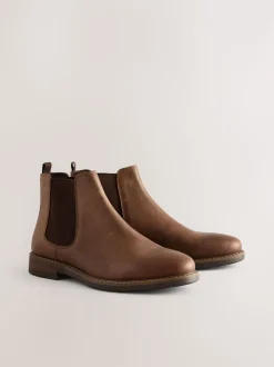 Brown Waxy Leather Chelsea Boots
