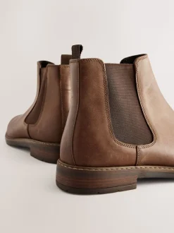 Brown Waxy Leather Chelsea Boots