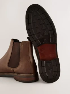 Brown Waxy Leather Chelsea Boots
