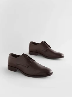 Brown Wide Fit Leather Plain Derby Shoes