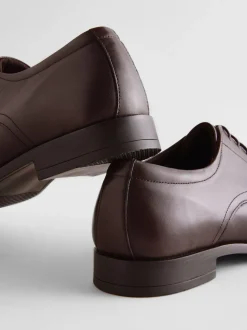 Brown Wide Fit Leather Plain Derby Shoes