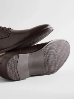 Brown Wide Fit Leather Plain Derby Shoes