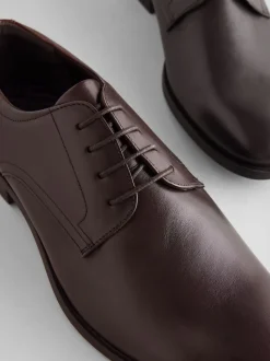 Brown Wide Fit Leather Plain Derby Shoes