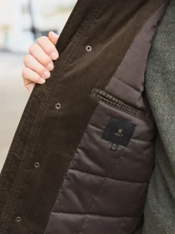 Brown Wool Blend Dogtooth Quilted Corduroy Collar Jacket