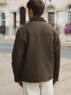 Brown Wool Blend Dogtooth Quilted Corduroy Collar Jacket