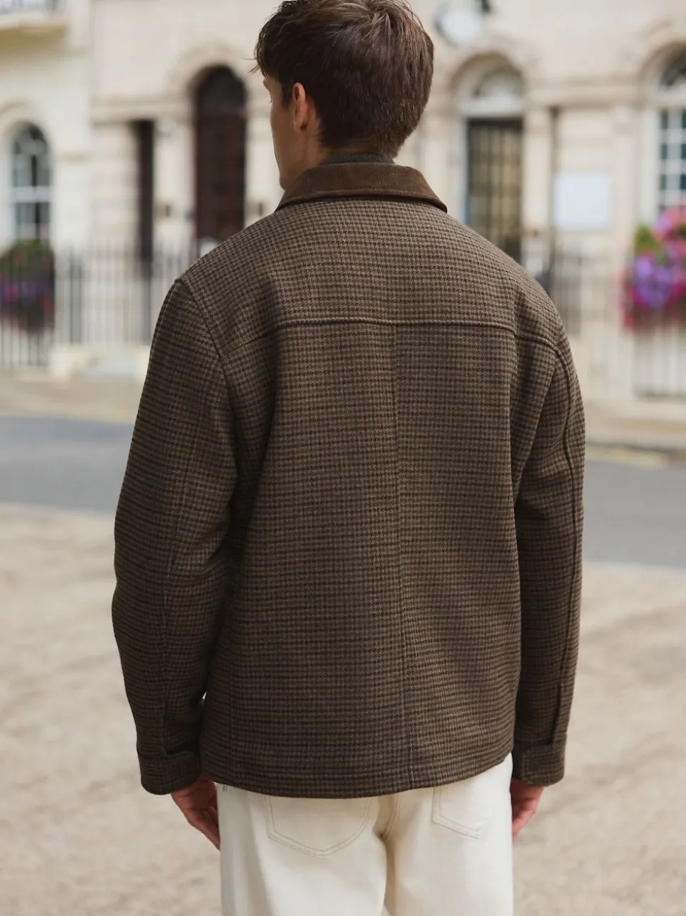 Brown Wool Blend Dogtooth Quilted Corduroy Collar Jacket