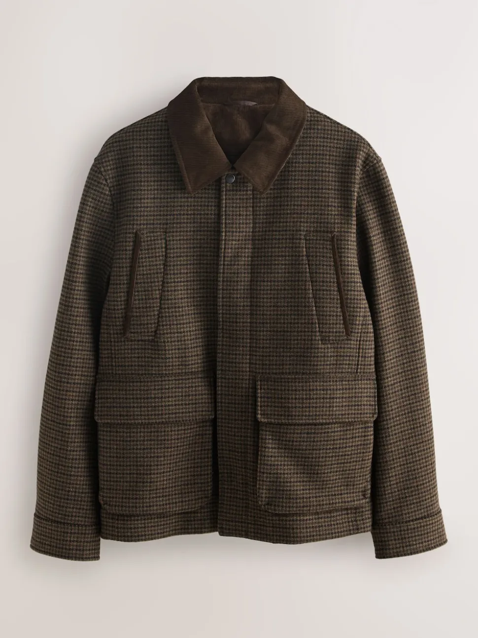 Brown Wool Blend Dogtooth Quilted Corduroy Collar Jacket