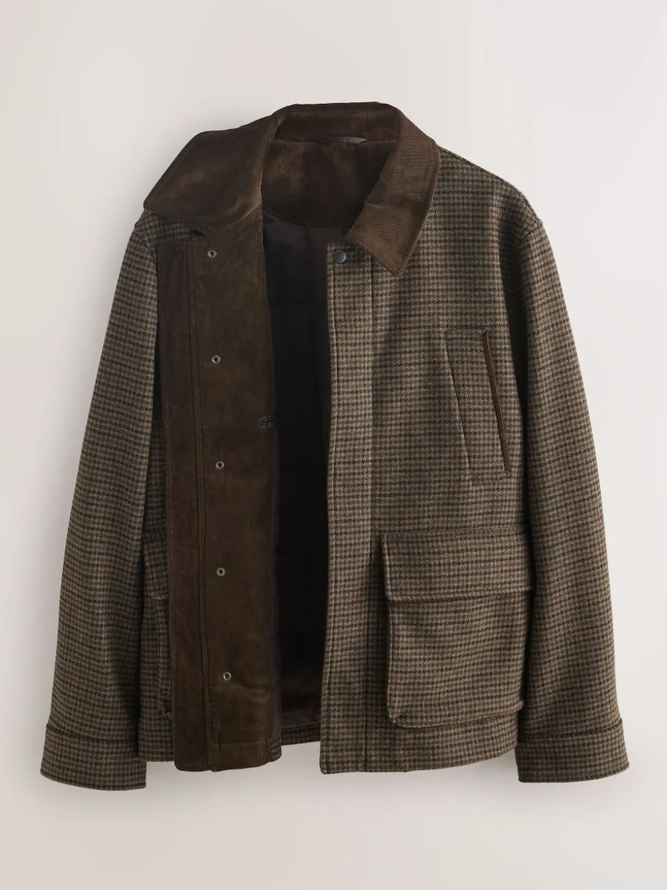 Brown Wool Blend Dogtooth Quilted Corduroy Collar Jacket