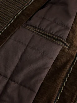 Brown Wool Blend Dogtooth Quilted Corduroy Collar Jacket
