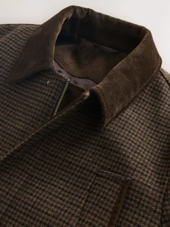 Brown Wool Blend Dogtooth Quilted Corduroy Collar Jacket