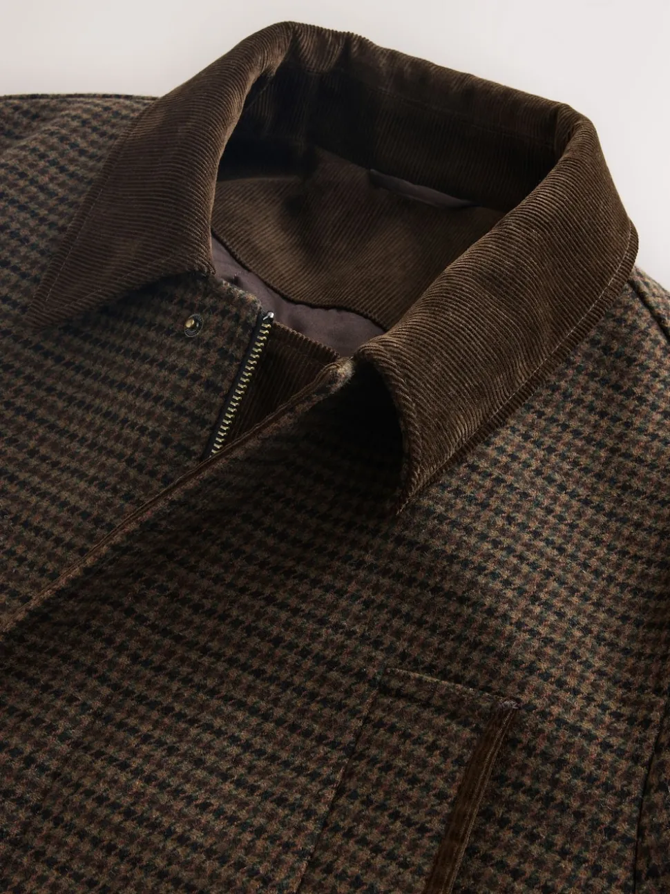 Brown Wool Blend Dogtooth Quilted Corduroy Collar Jacket