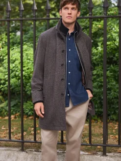 Brown Wool Blend Funnel Coat with Mock Gilet