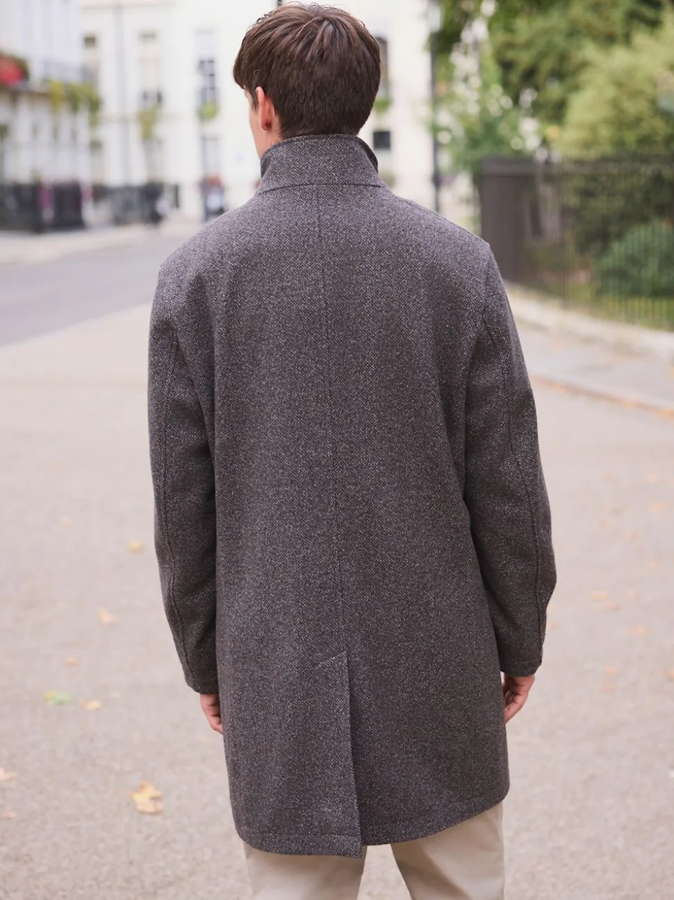 Brown Wool Blend Funnel Coat with Mock Gilet