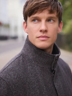 Brown Wool Blend Funnel Coat with Mock Gilet