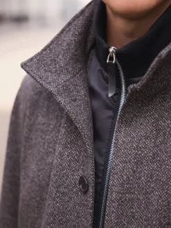 Brown Wool Blend Funnel Coat with Mock Gilet