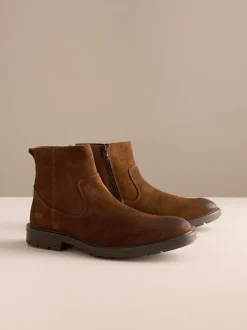 Brown Zip-Up Suede Chelsea Boots