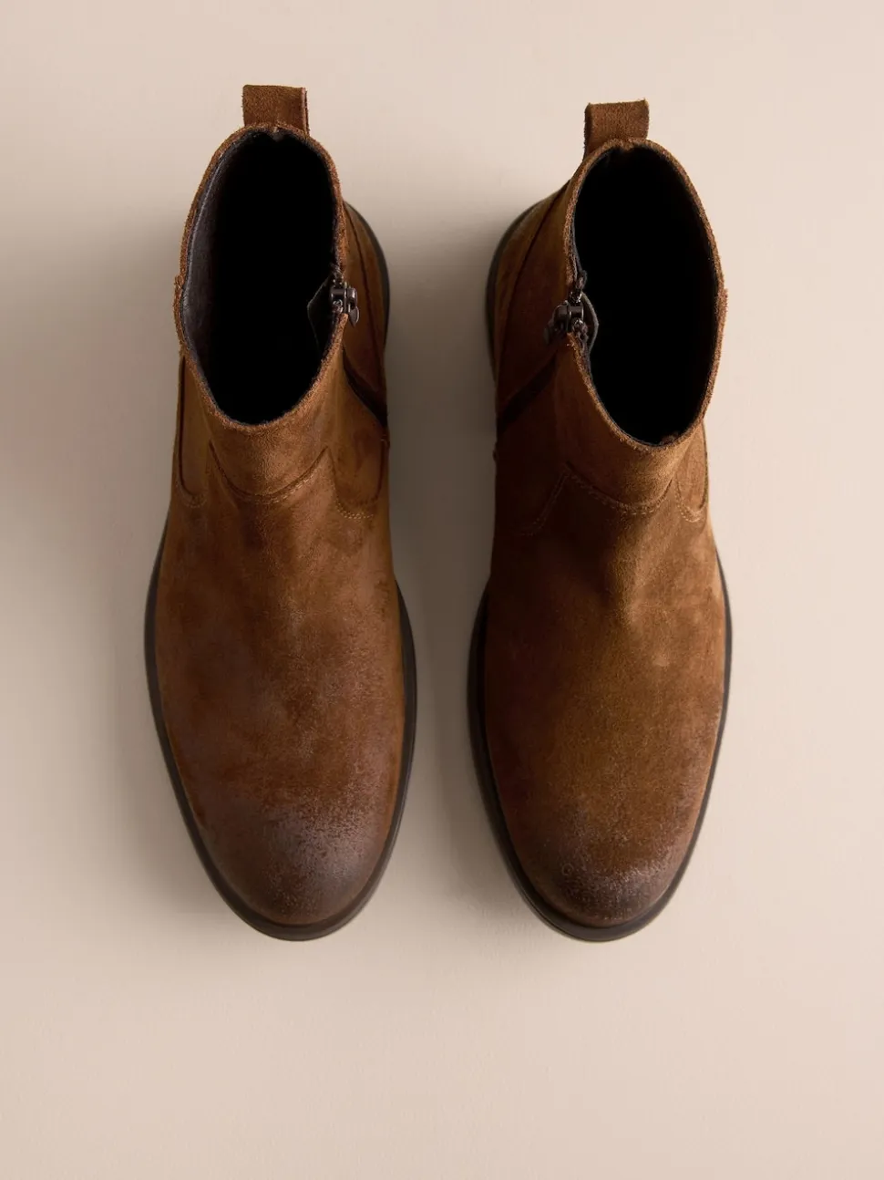 Brown Zip-Up Suede Chelsea Boots