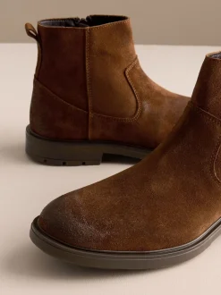 Brown Zip-Up Suede Chelsea Boots