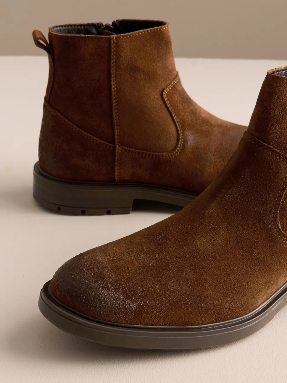Brown Zip-Up Suede Chelsea Boots