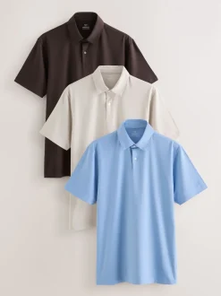 Brown/Blue/Neutral Regular Fit Short Sleeve Jersey Polo Shirts 3 Pack