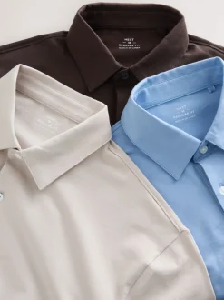 Brown/Blue/Neutral Regular Fit Short Sleeve Jersey Polo Shirts 3 Pack