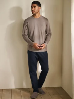 Brown/Navy Blue Long Sleeve Jersey Pyjamas Set