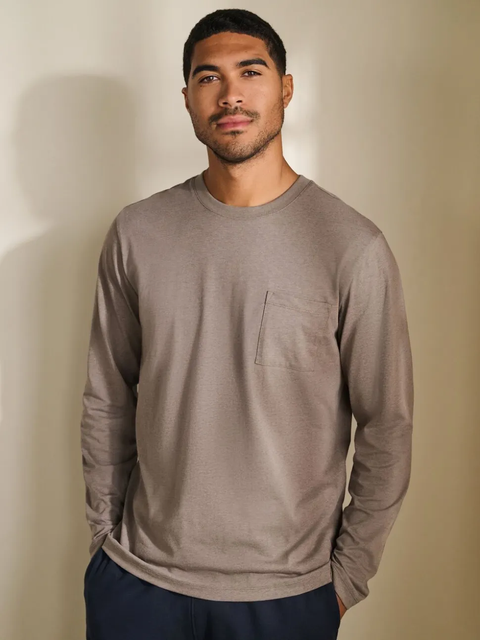 Brown/Navy Blue Long Sleeve Jersey Pyjamas Set