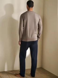 Brown/Navy Blue Long Sleeve Jersey Pyjamas Set