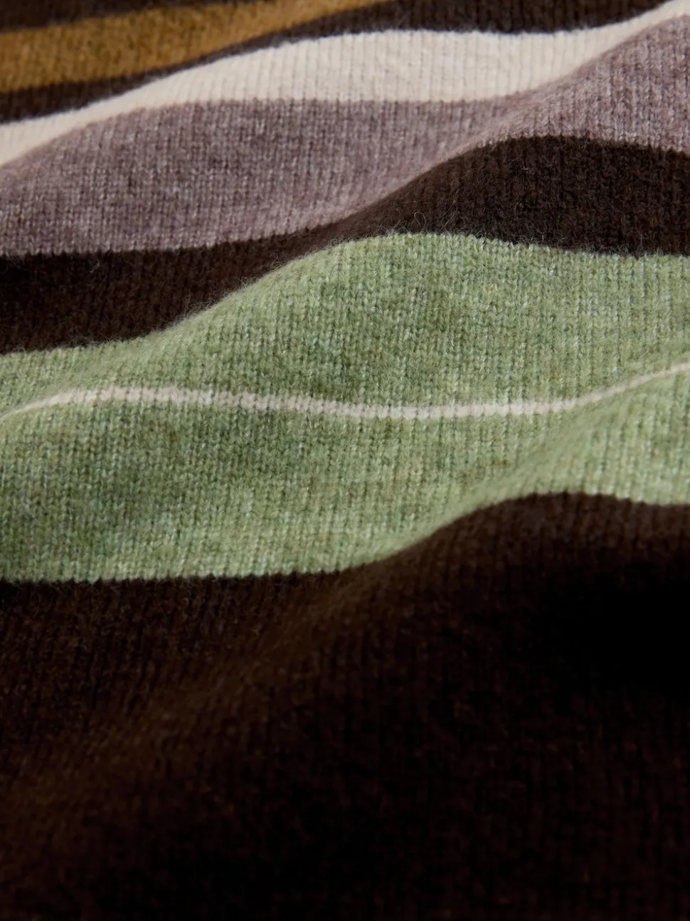 Brown/Sage Green Regular Fit Cosy Stripe Crew Jumper with Wool