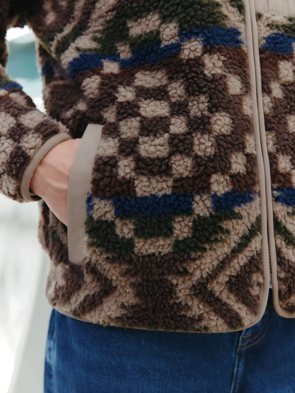 Brown/Tan Geometric Zip Through Printed Fleece