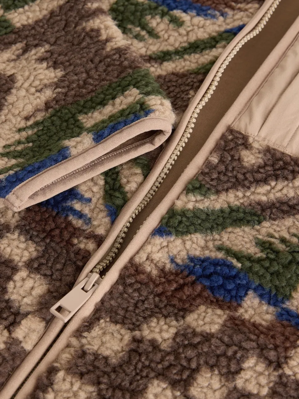 Brown/Tan Geometric Zip Through Printed Fleece
