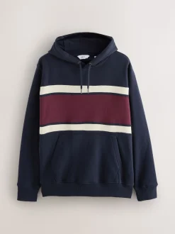 Burgandy Red/Navy Blue/Ecru White Overhead Hoodie Colour Blocking Sweatshirt