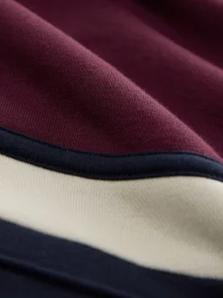 Burgandy Red/Navy Blue/Ecru White Overhead Hoodie Colour Blocking Sweatshirt
