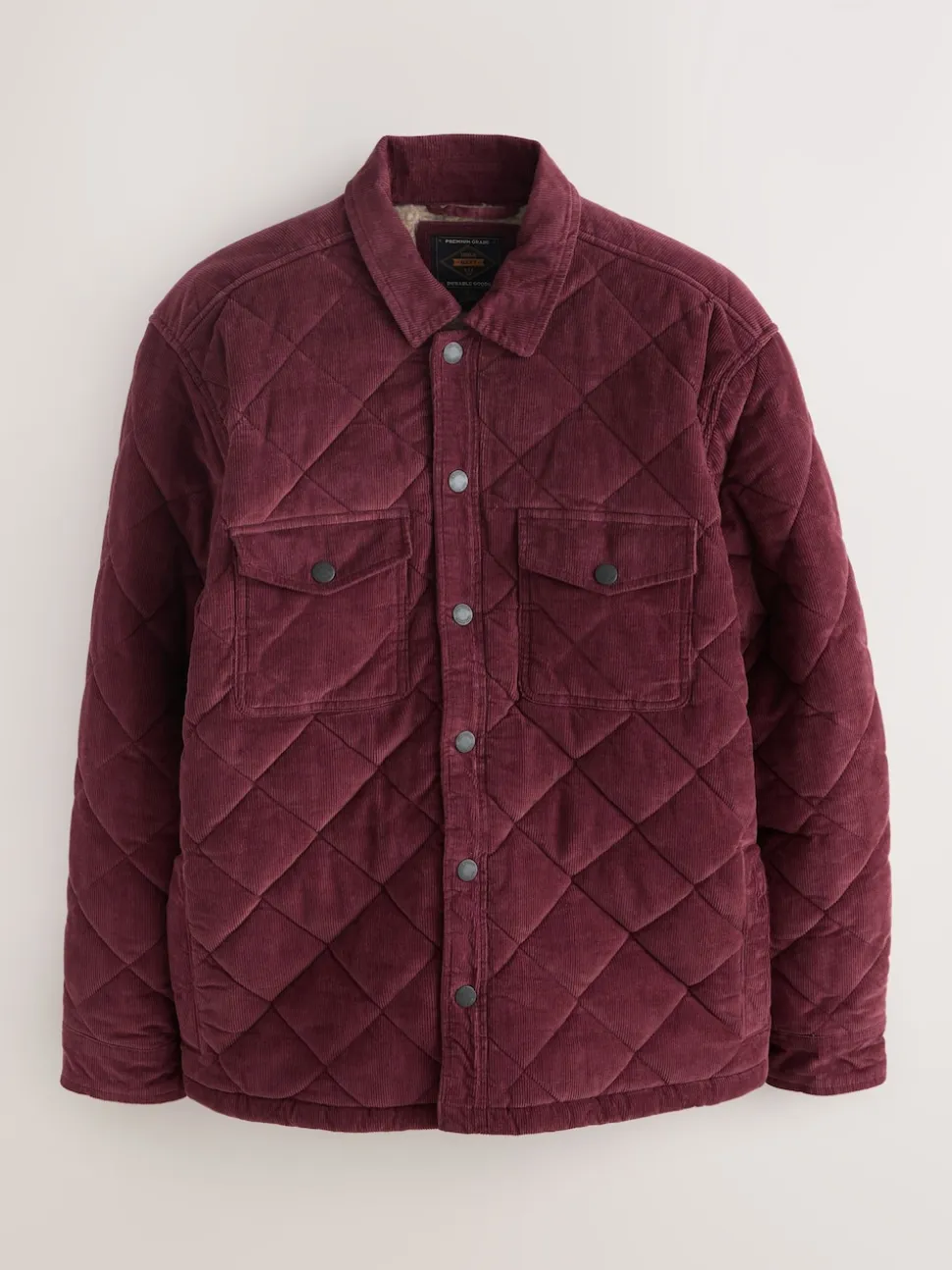 Burgundy Red Borg Lined Diamond Quilt Corduroy Shacket