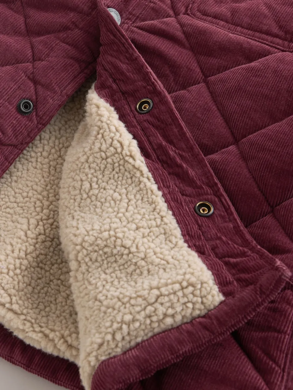 Burgundy Red Borg Lined Diamond Quilt Corduroy Shacket